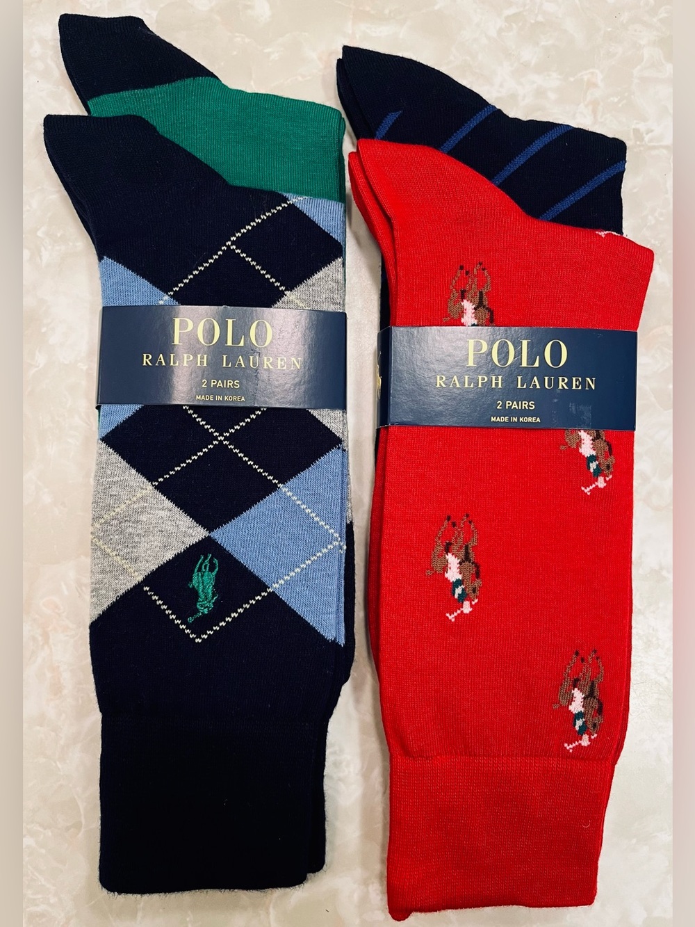Polo by Ralph Lauren Men’s 2-Pack Dress Socks – Navy, Red, Green (4pr.)